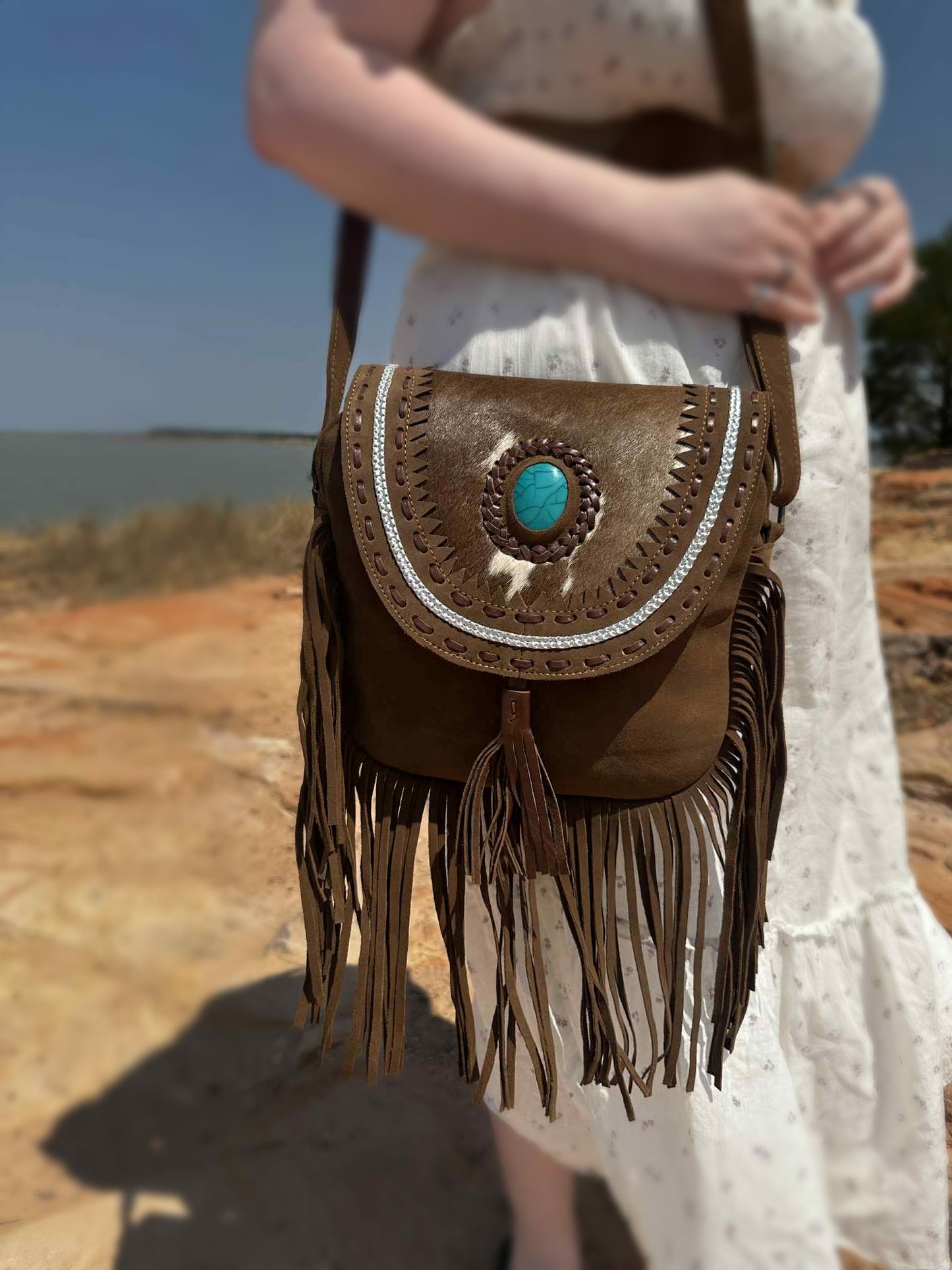 Fern Glade Luxe | Brown & Turquoise Cowhide Bag