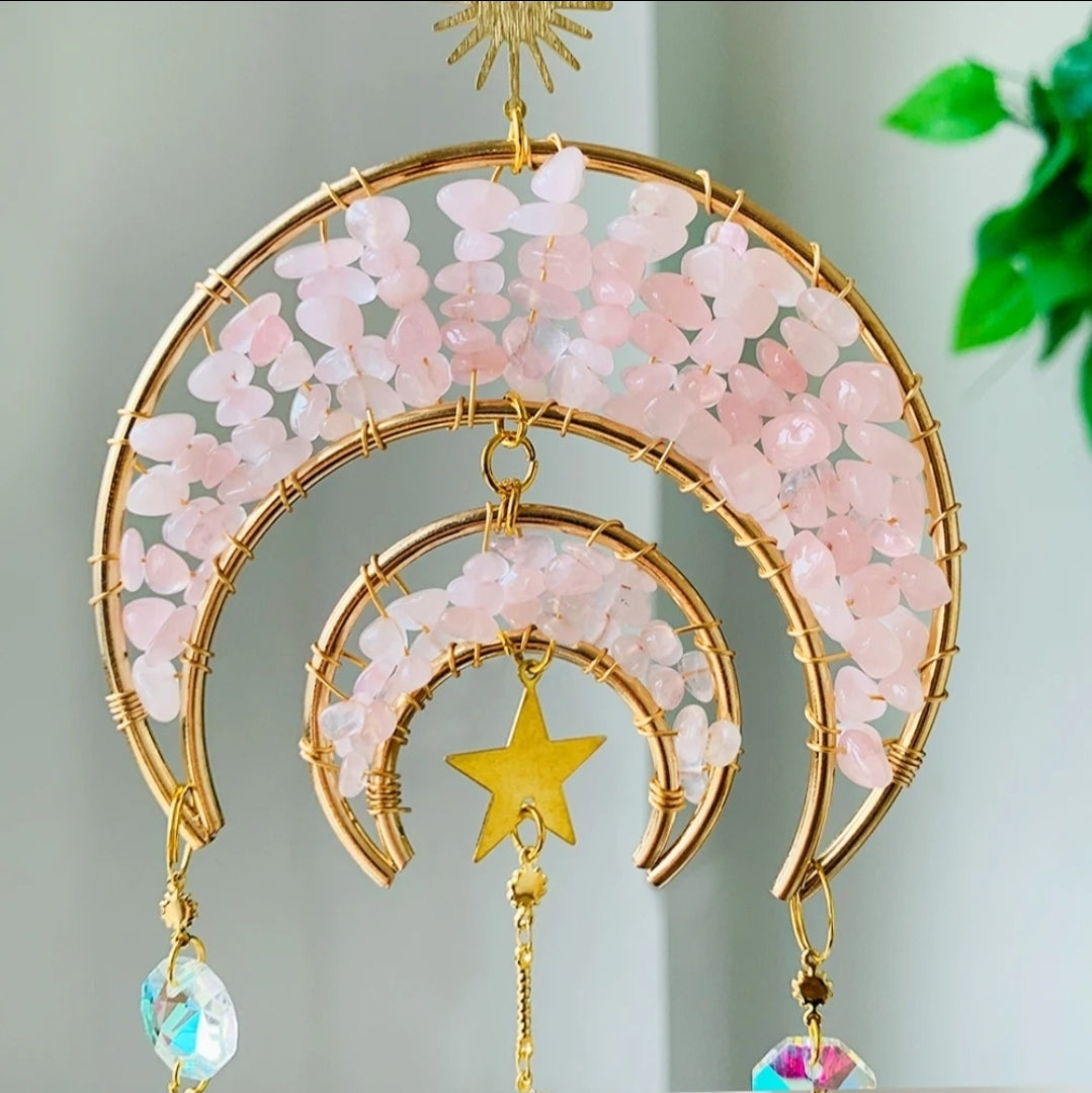 Rose Quartz Moon Suncatcher