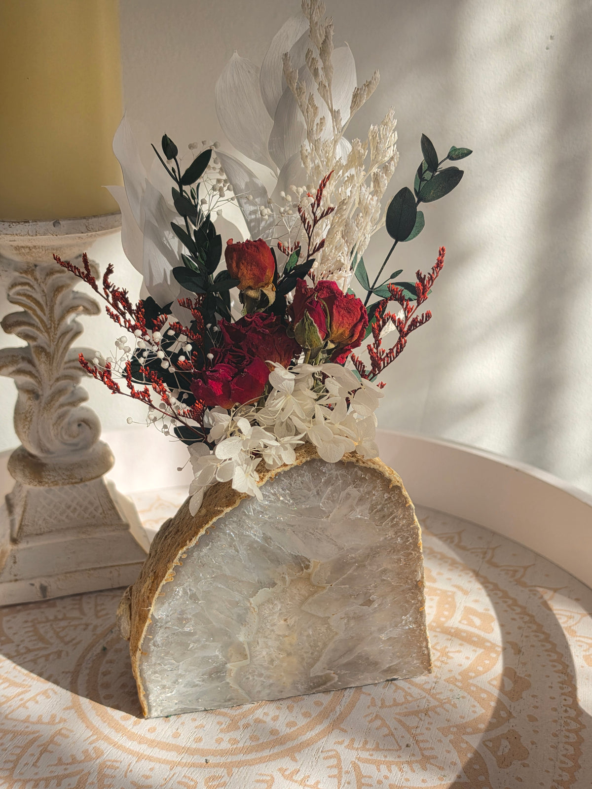 Crimson Moon Quartz Floral Arrangement