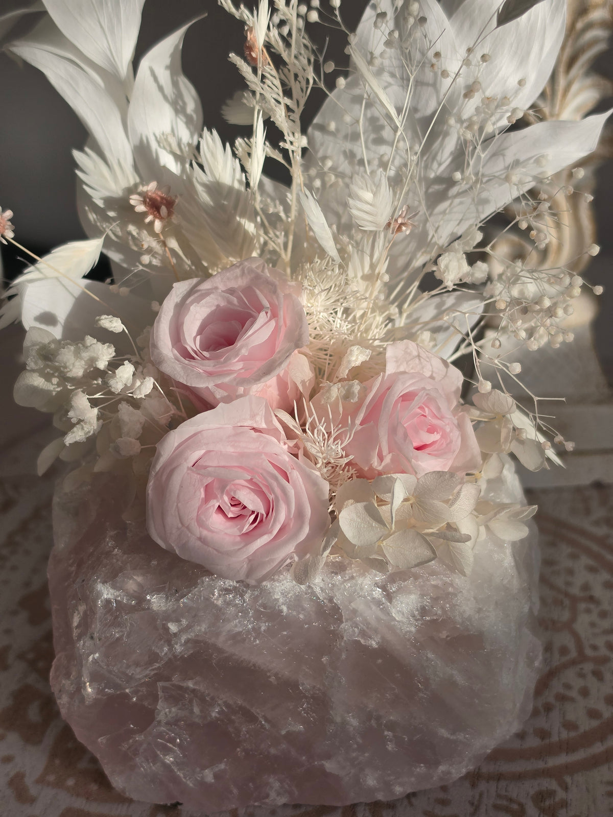 Blush Rose Quartz Floral Arrangement
