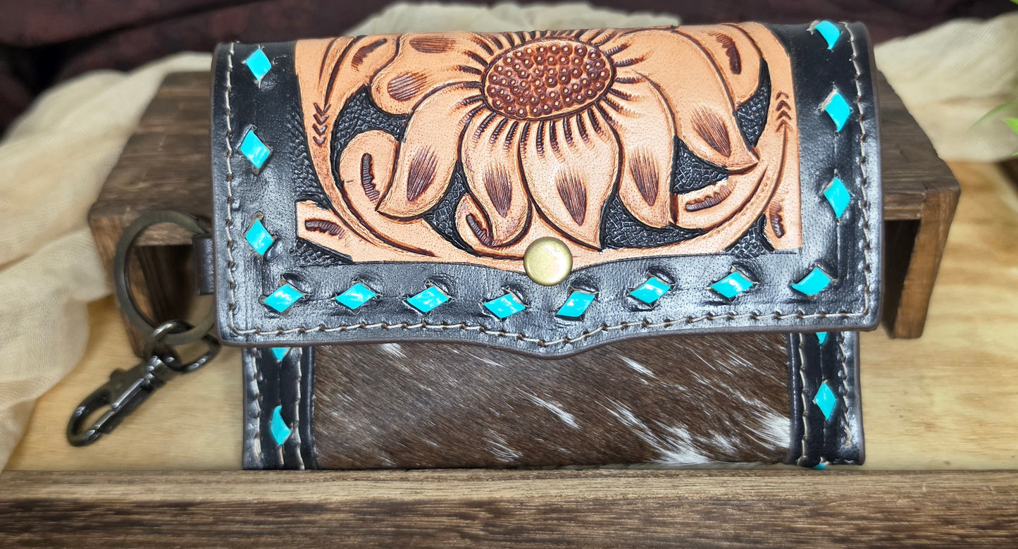 Hand Tooled Leather & Cowhide Coin Purse | Fern Glade Luxe