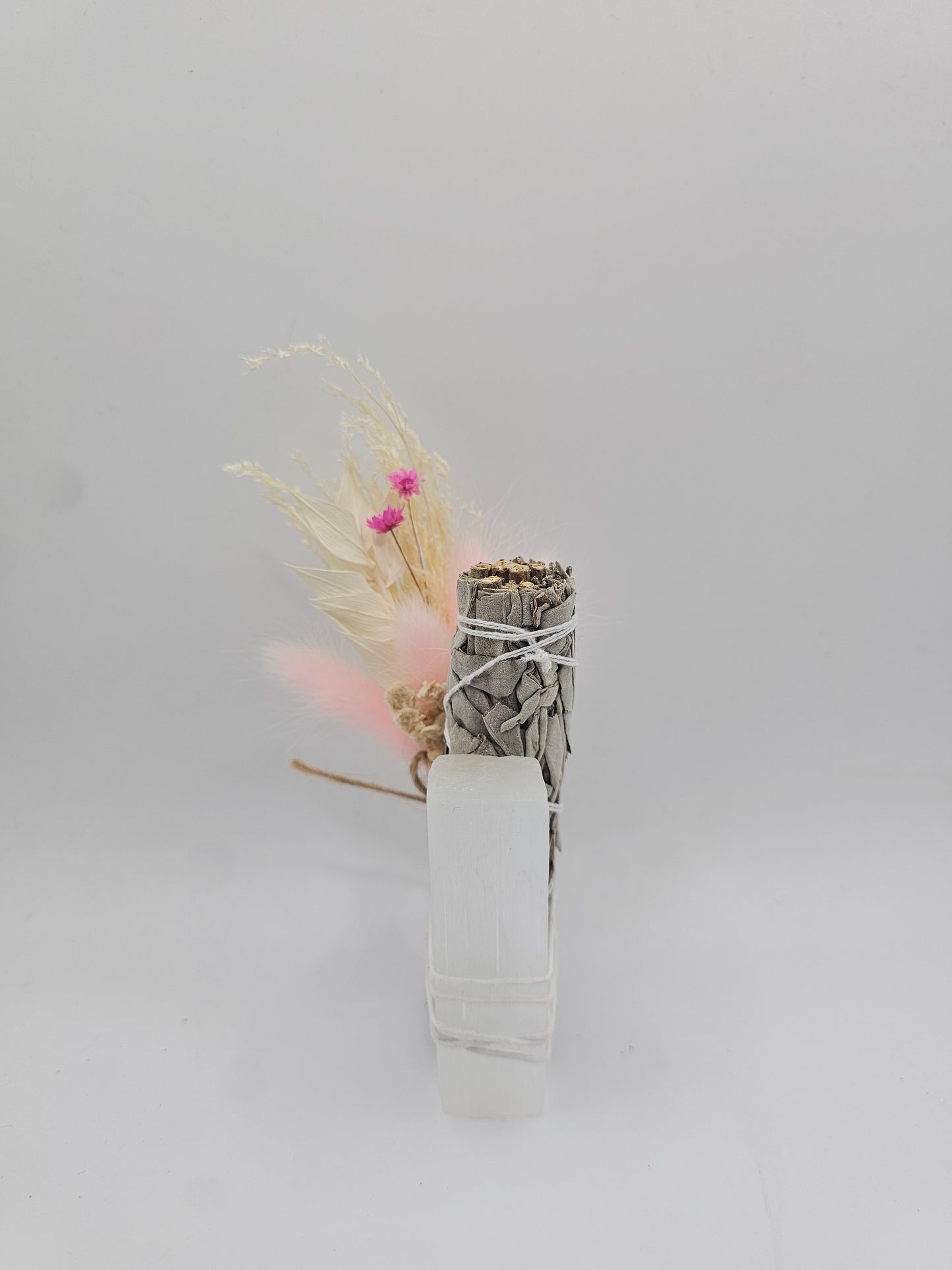Sage + Selenite With Dried Floral Arrangement