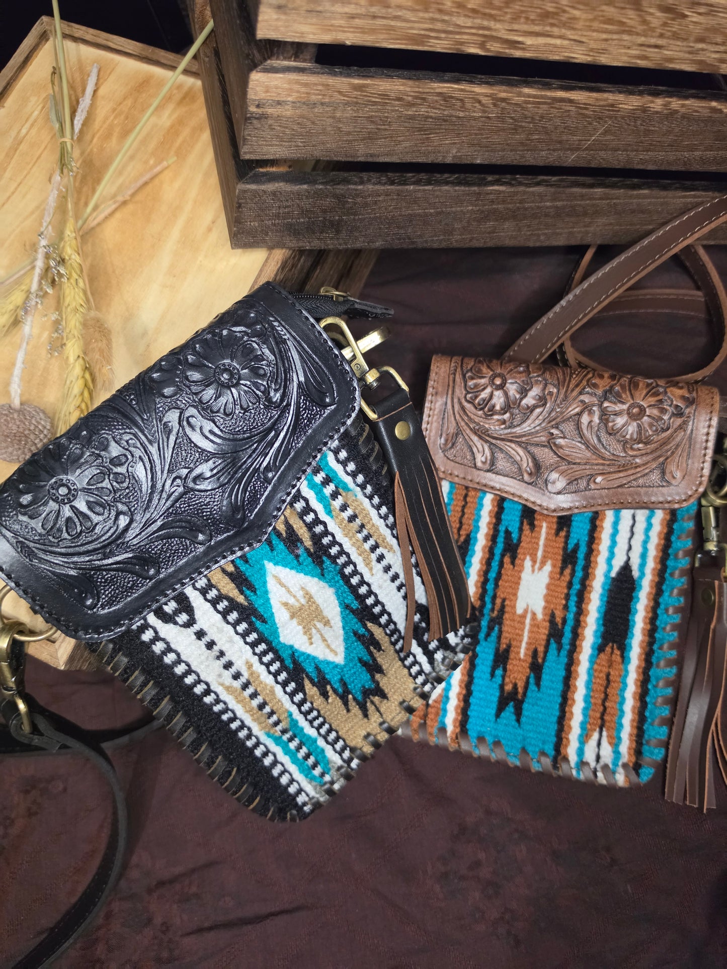 Tooled Leather & Aztec Crossbody Bag | Fern Glade Luxe