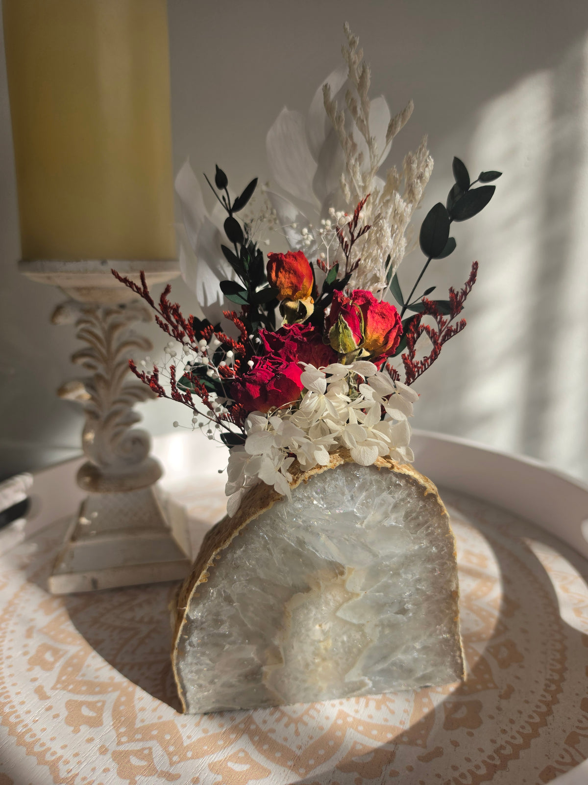 Crimson Moon Quartz Floral Arrangement