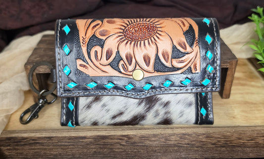 Hand Tooled Leather & Cowhide Coin Purse | Fern Glade Luxe