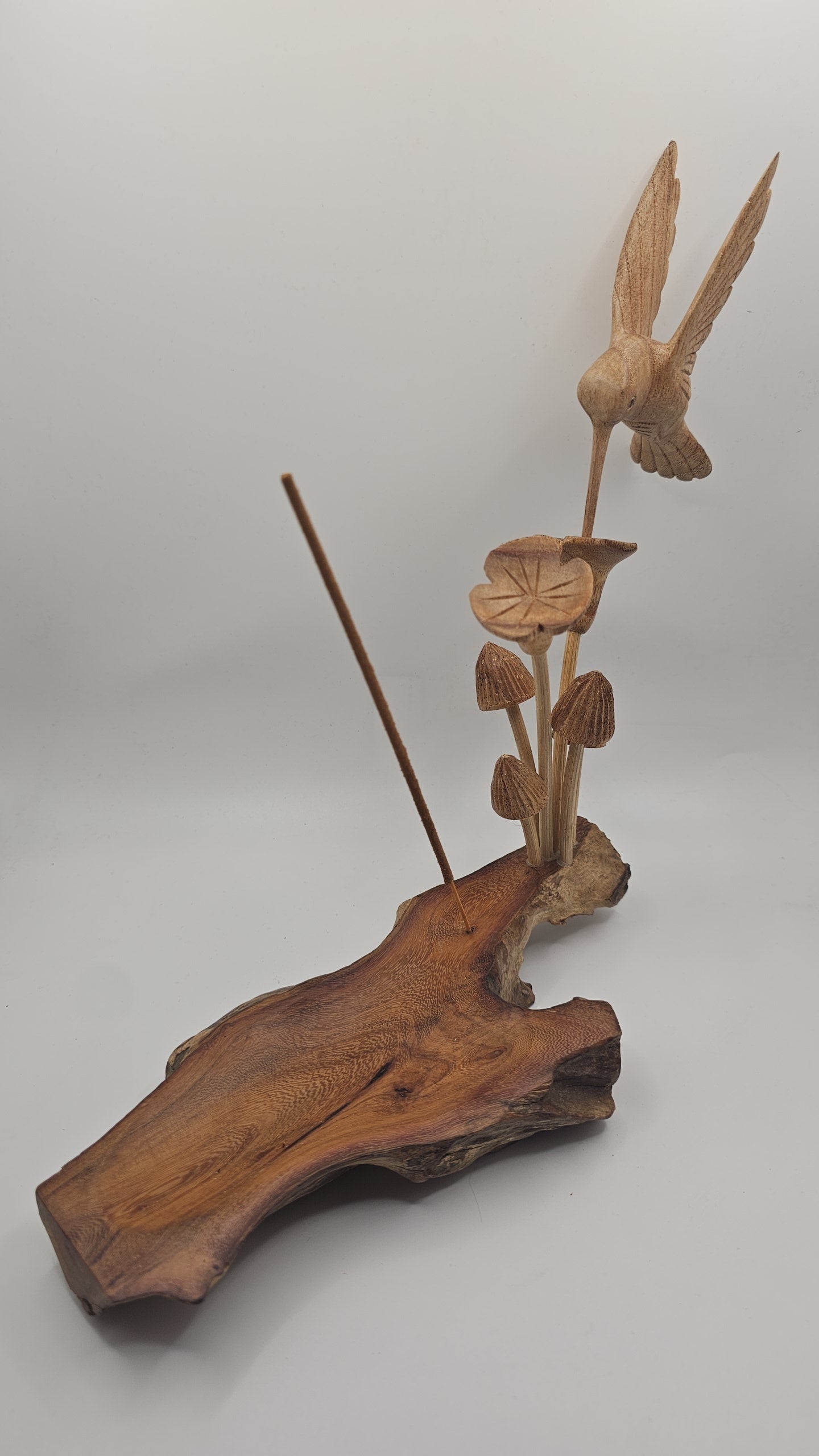 Teak Wood Hummingbird Insence Holder