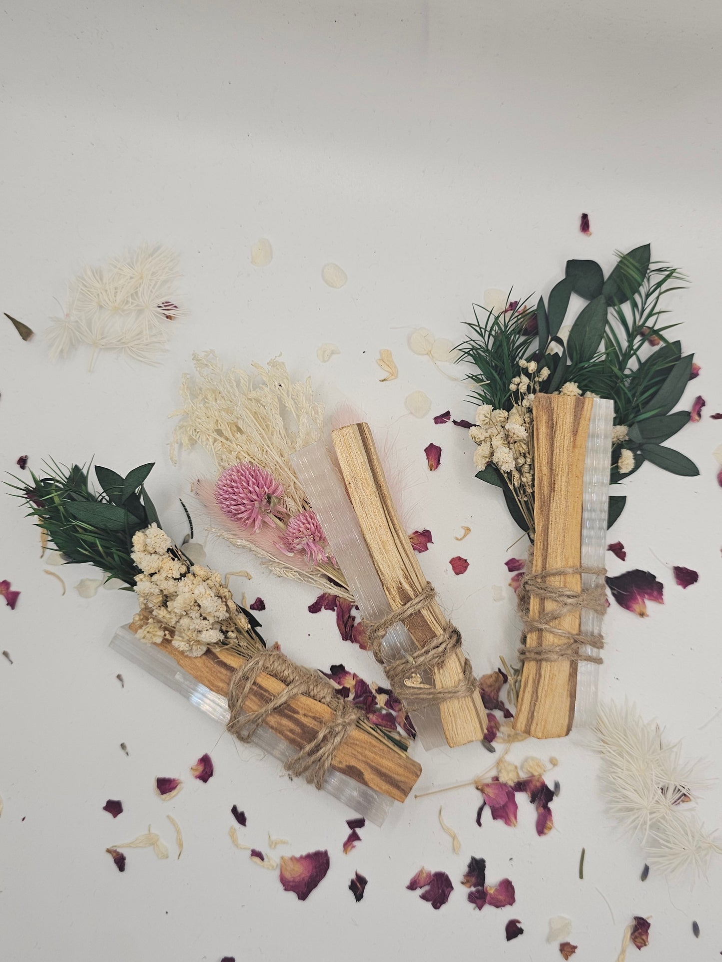 Palo Santo & Selenite, Dried Flower Bundles