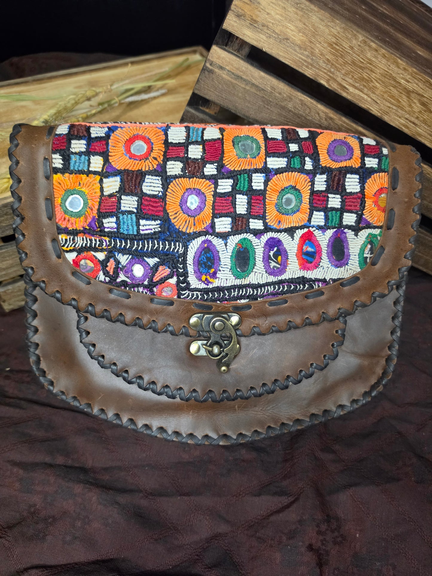 Distressed Leather Patchwork Crossbody Bag | Fern Glade Luxe