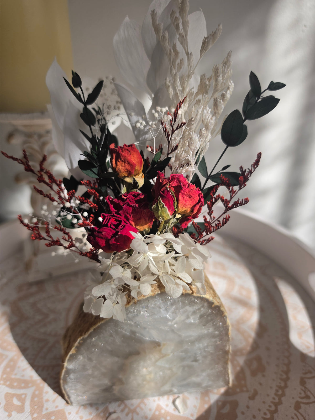 Crimson Moon Quartz Floral Arrangement