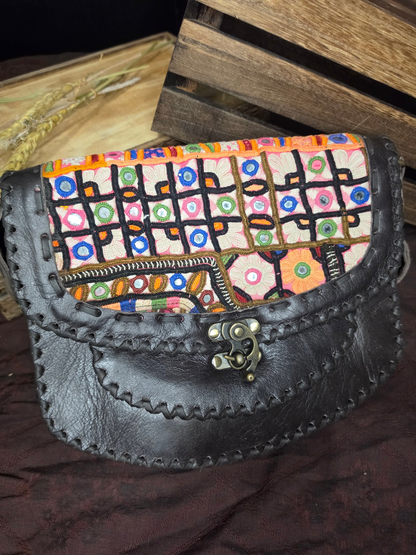 Distressed Leather Patchwork Crossbody Bag | Fern Glade Luxe