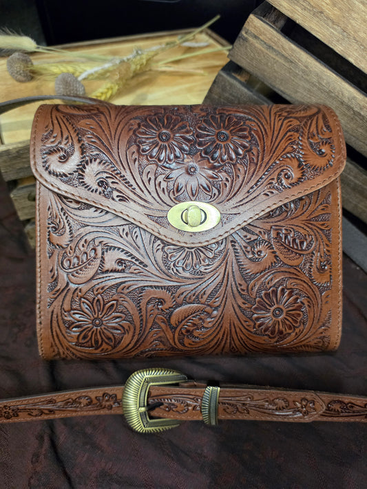 Tooled Leather Crossbody Bag | Fern Glade Luxe