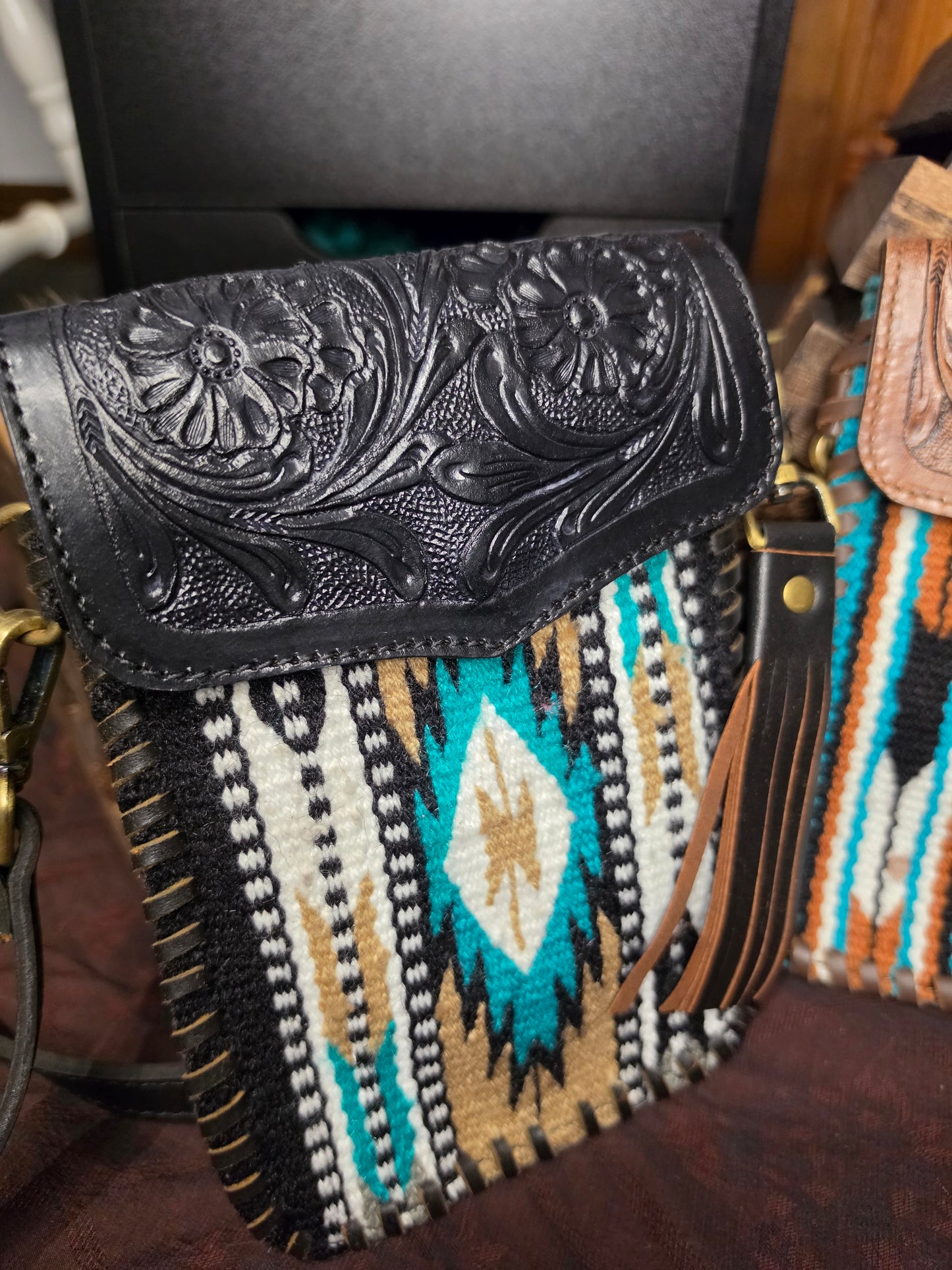 Tooled Leather & Aztec Crossbody Bag | Fern Glade Luxe