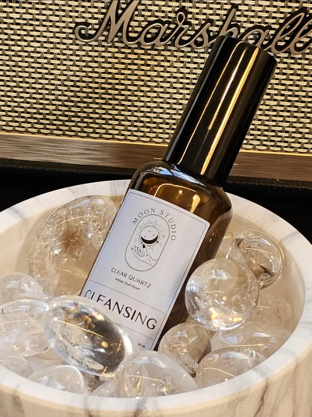 Moon Rituals | Cleansing Spray Infused With Clear Quartz | Amber Oud Wood Scent