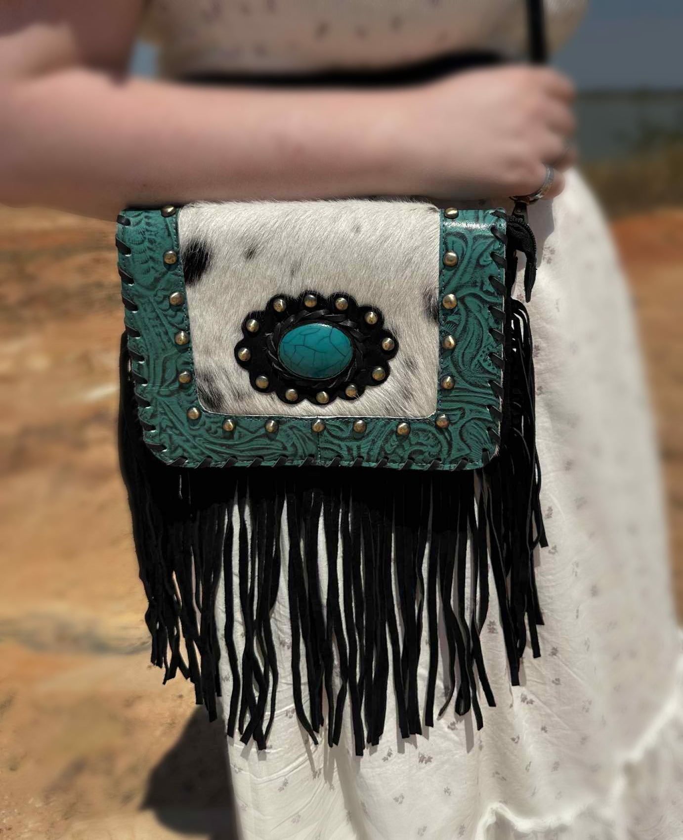 Fern Glade Luxe | Black & Turquoise Leather Cowhide bag