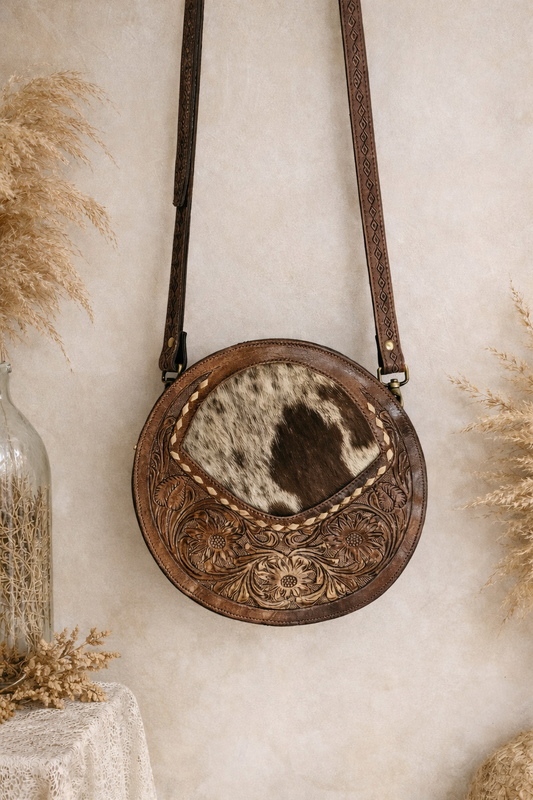Cowhide & Leather Tooled Bag | Fern Glade Luxe
