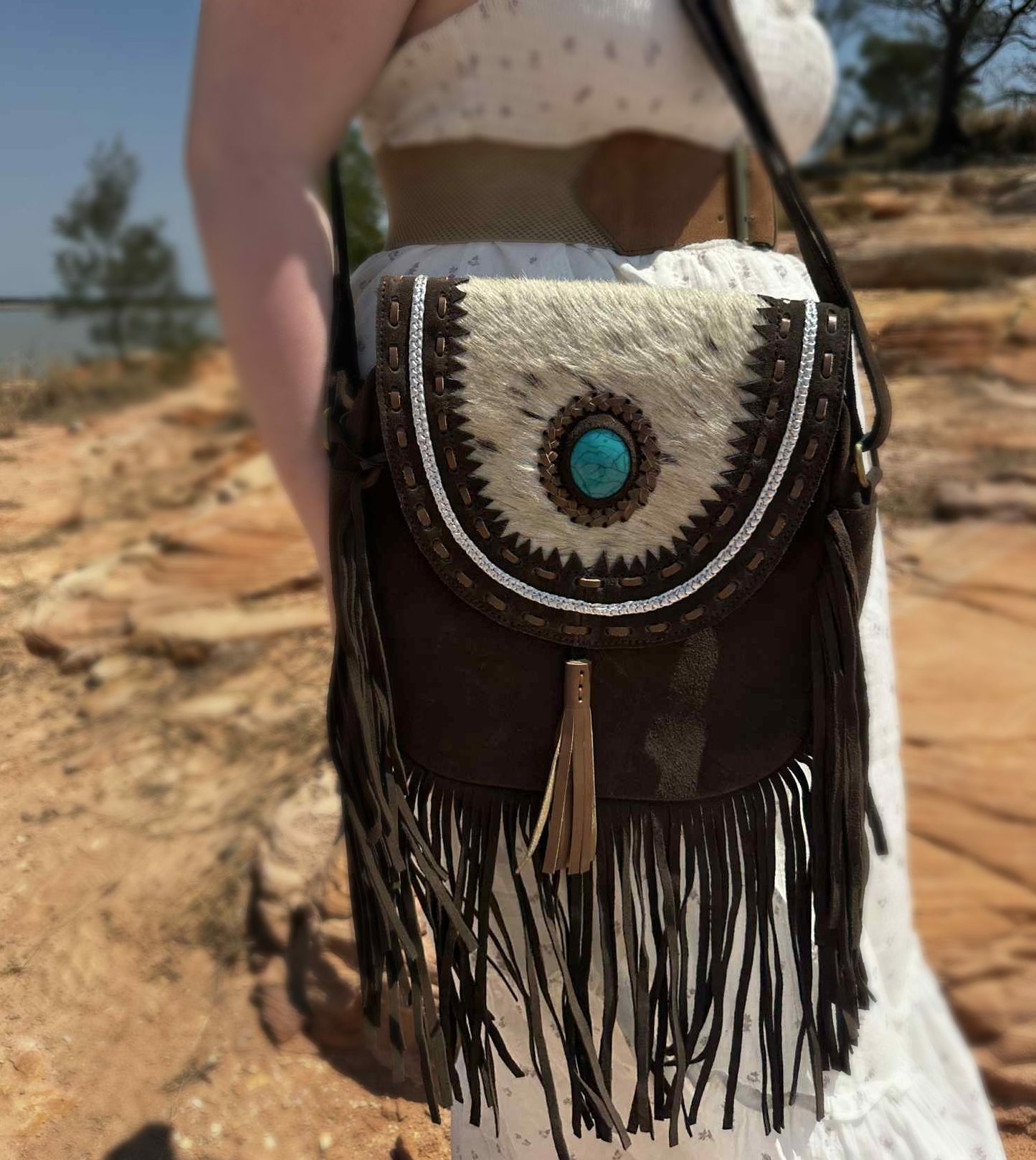 Fern Glade Luxe | Brown & Turquoise Cowhide Bag