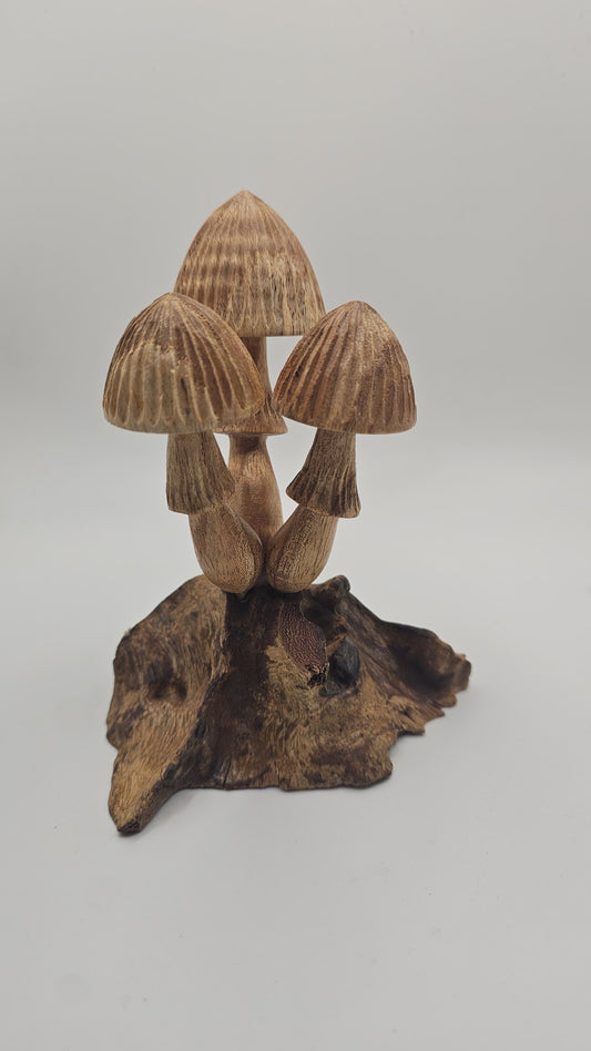 Teak Wood Mushroom Carving