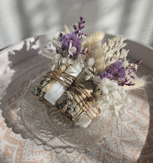 Sage & Selenite Cleansing Bundle with Dried Floral Posy