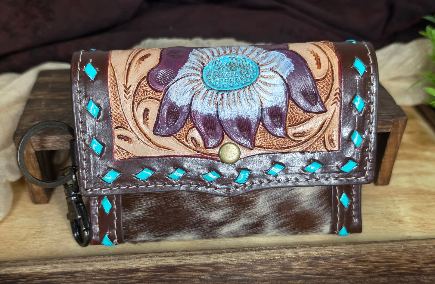 Hand Tooled Leather & Cowhide Coin Purse | Fern Glade Luxe