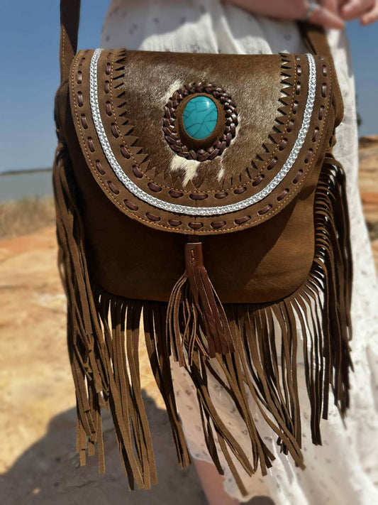 Fern Glade Luxe | Brown & Turquoise Cowhide Bag