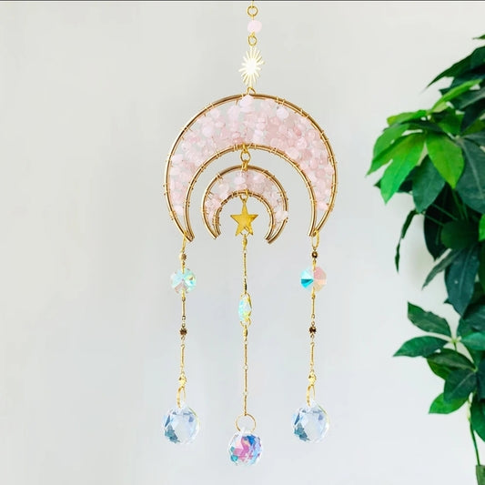 Rose Quartz Moon Suncatcher