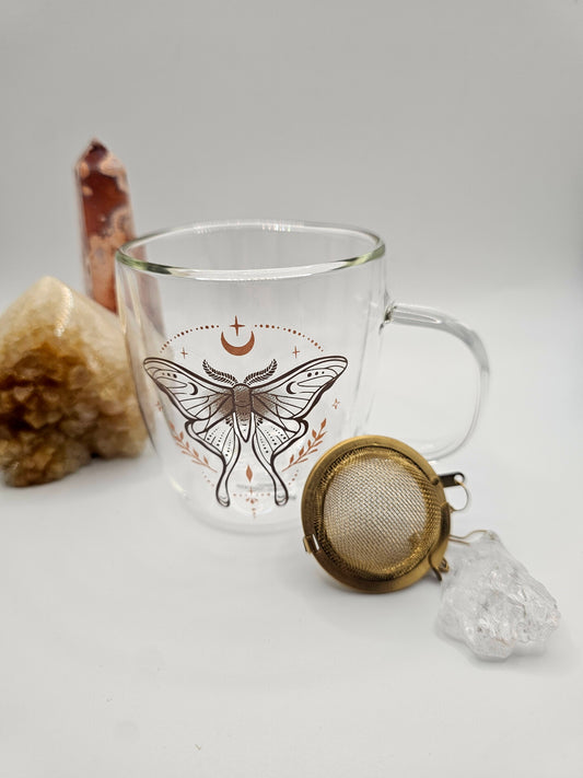 Luna Moth Double Walled Glass Mug & Crystal Tea Infuser