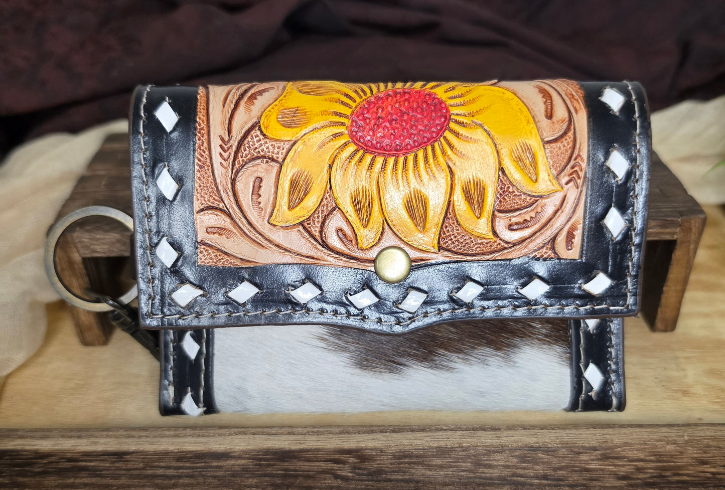 Hand Tooled Leather & Cowhide Coin Purse | Fern Glade Luxe