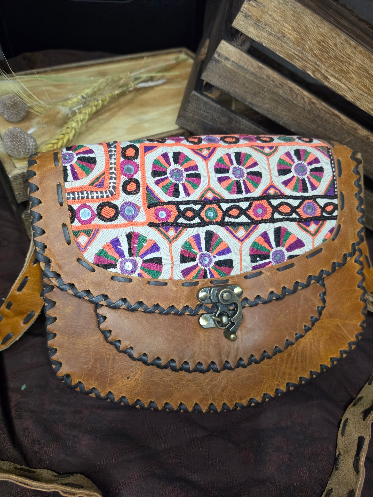 Distressed Leather Patchwork Crossbody Bag | Fern Glade Luxe