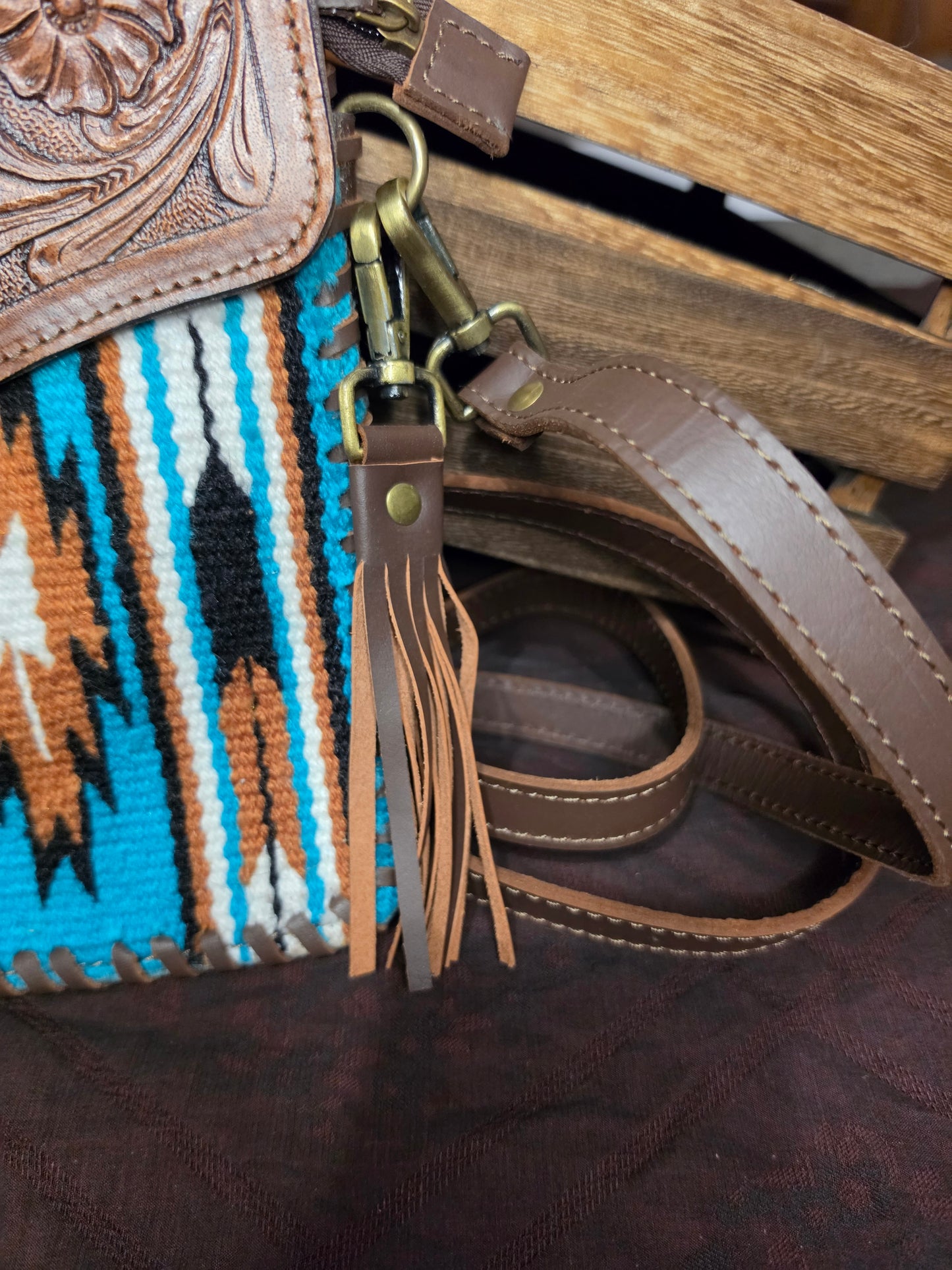 Tooled Leather & Aztec Crossbody Bag | Fern Glade Luxe
