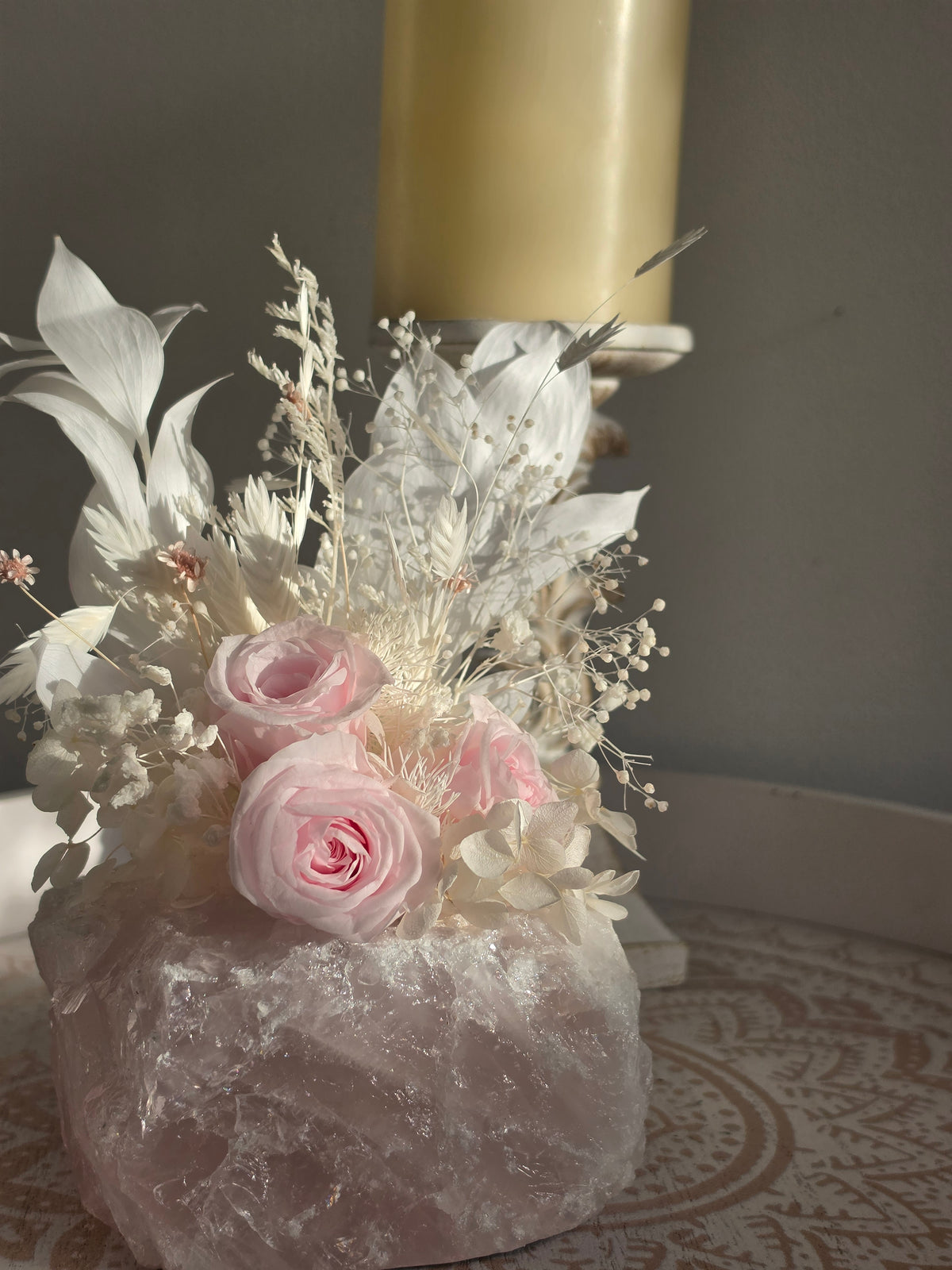 Blush Rose Quartz Floral Arrangement